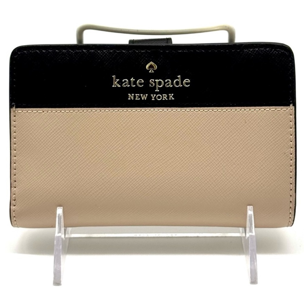 Kate Spade Leila Medium Pebbled Leather Compact Bifold Wallet Tan/Black